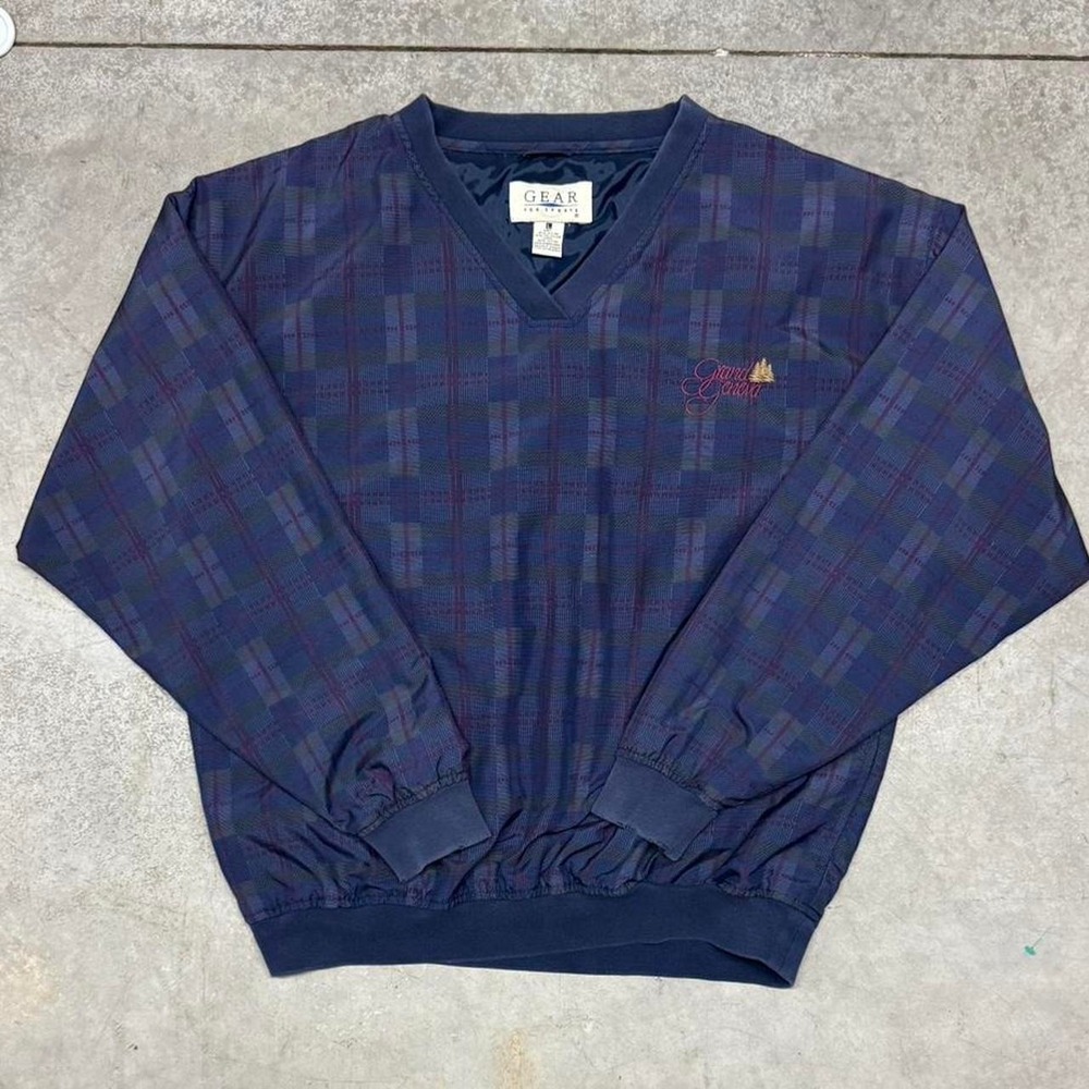 Vintage 90s Gear Sport Plaid Golf Windbreaker Pullover Prep Sweatshirt Sz Large